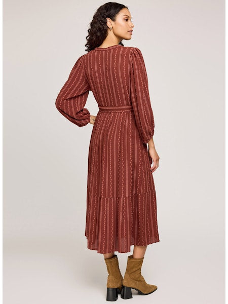 Monroe Long Sleeve Midi Dress - Mahogany