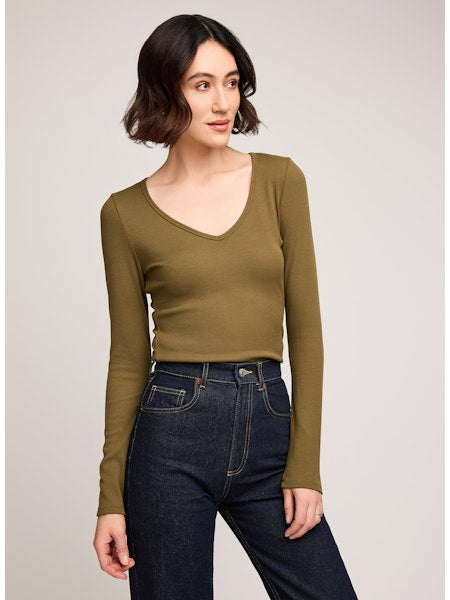 Petra V-Neck Top - Moss