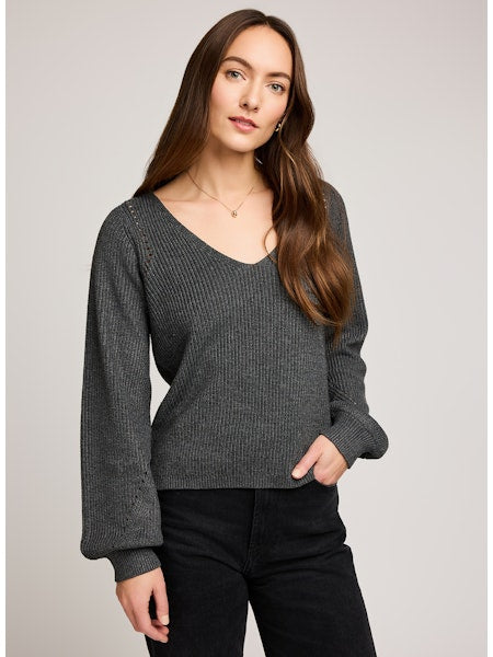 Hailey V-Neck Sweater - Charcoal