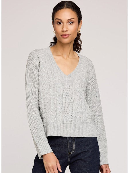 Marcie V-Neck Pullover Sweater - Ash