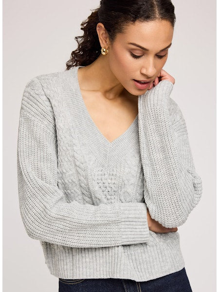 Marcie V-Neck Pullover Sweater - Ash