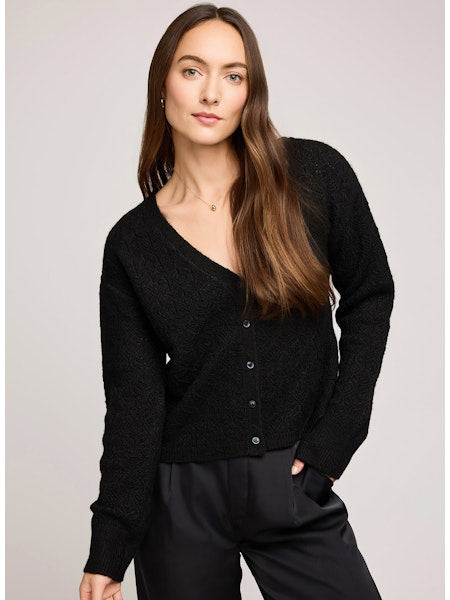 Lila V-Neck Cardigan Sweater - Black