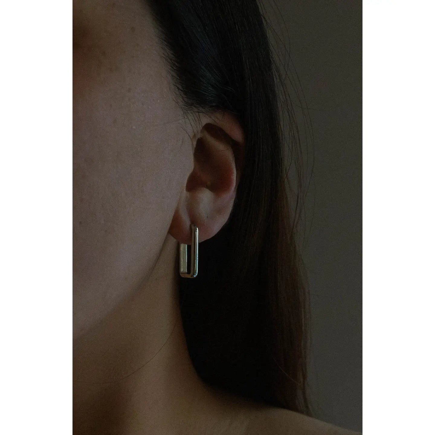 Rounded Rectangle Hoop Earrings - Silver