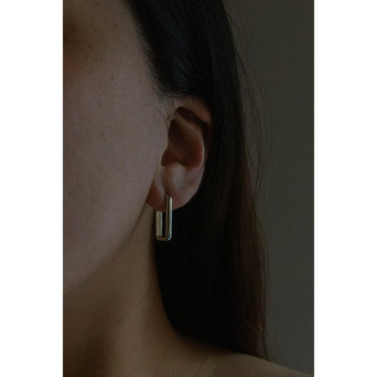 Rounded Rectangle Hoop Earrings - Silver