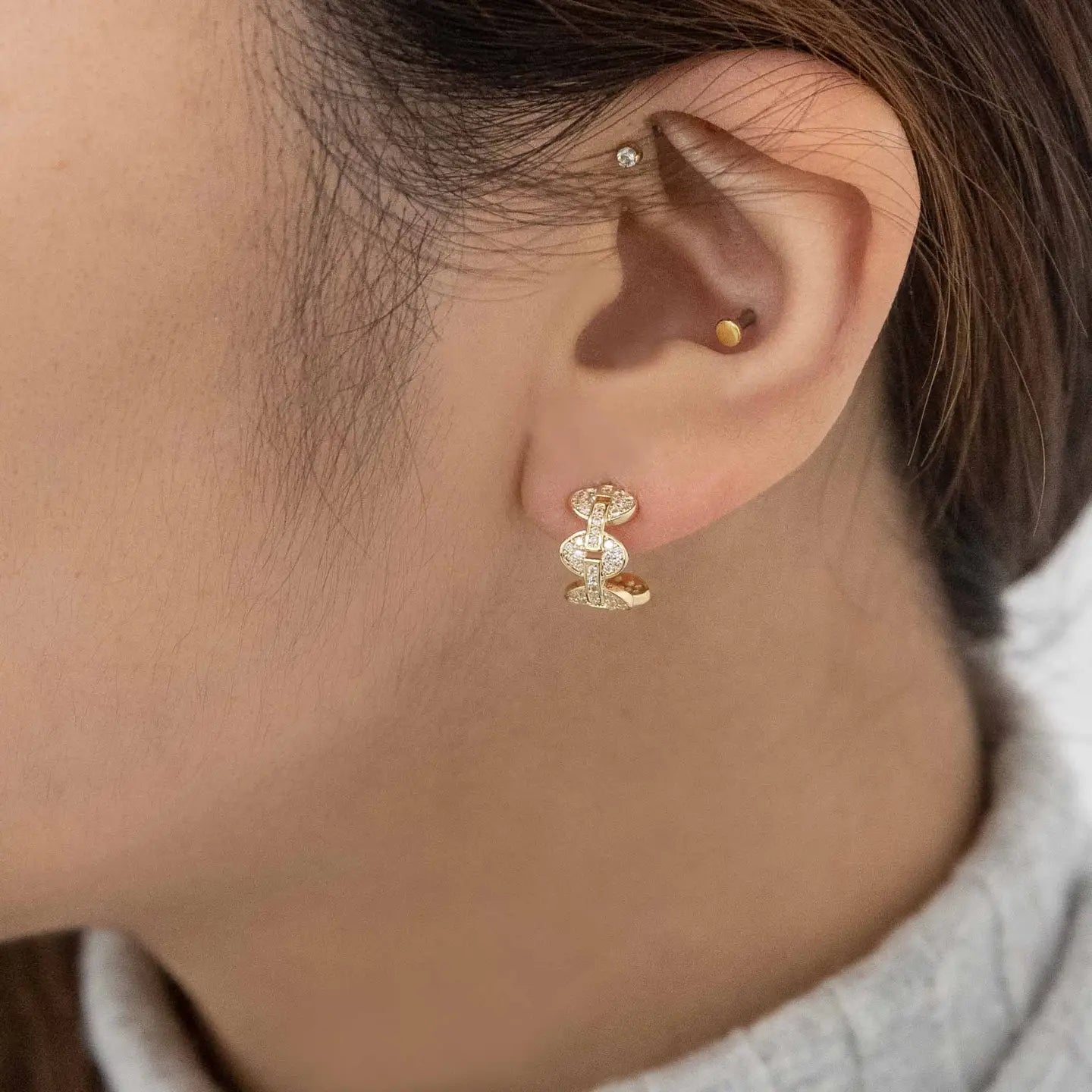 Link Huggie Pavé Hoop Earrings