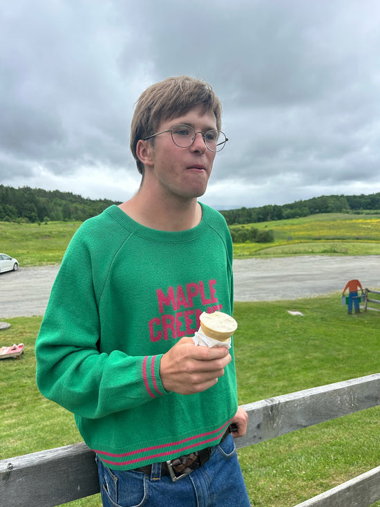 Maple Creemee Raglan Sleeve Sweater - Kelly Green/Pink