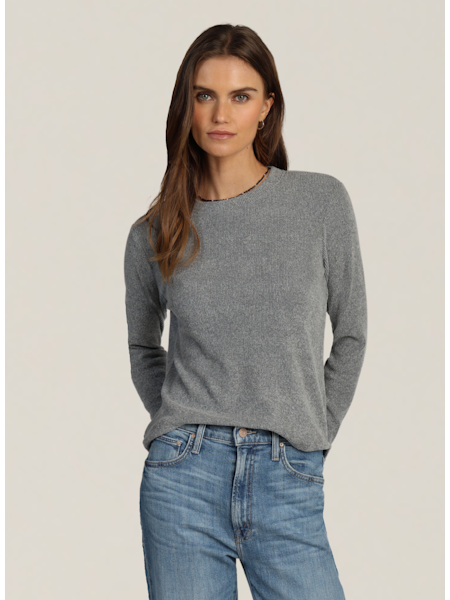 Cozy Ribbed Crew Neck Top - Black