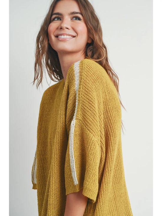 Knitted Loose Sweater - Mustard/Ivory