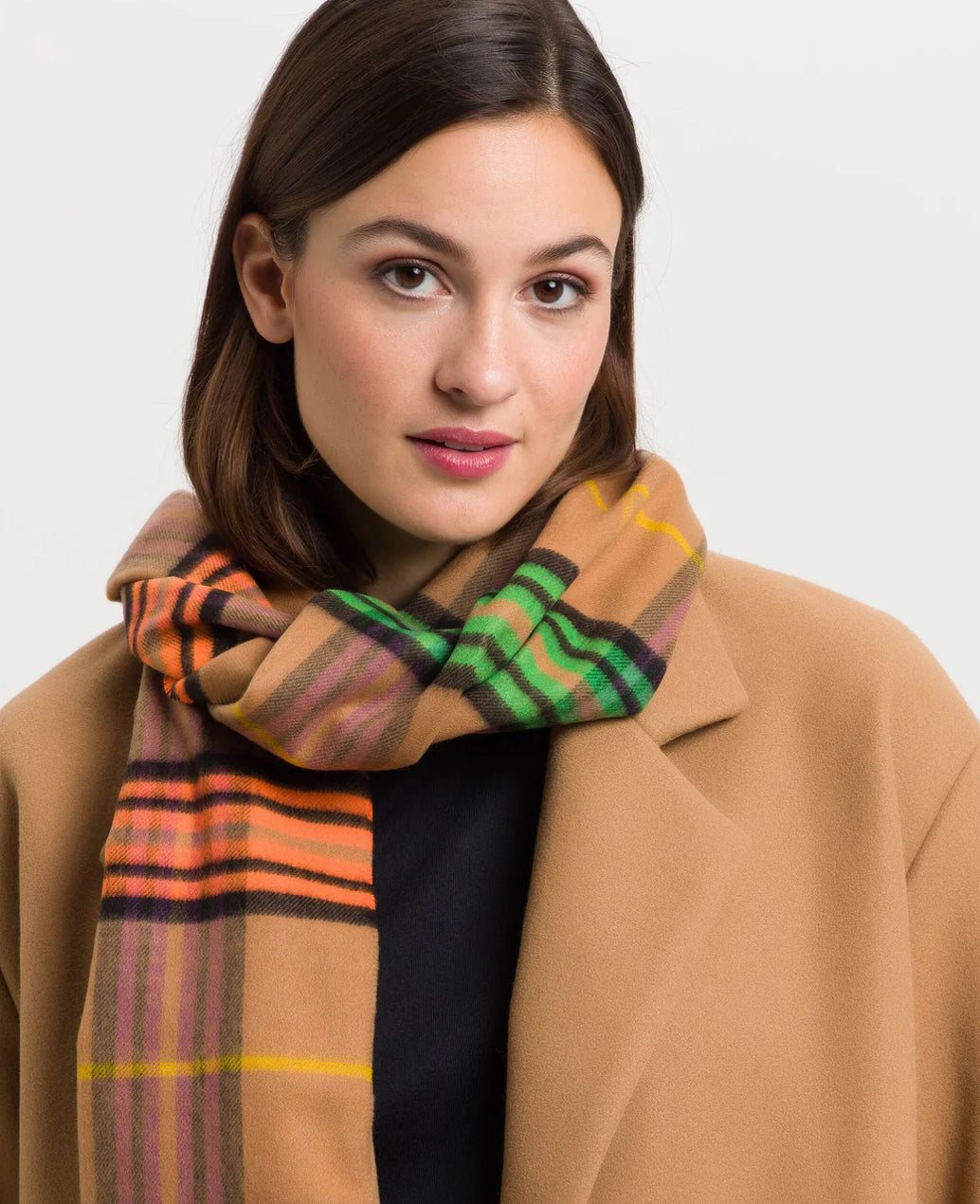 Cashmink Plaid Scarf - Camel