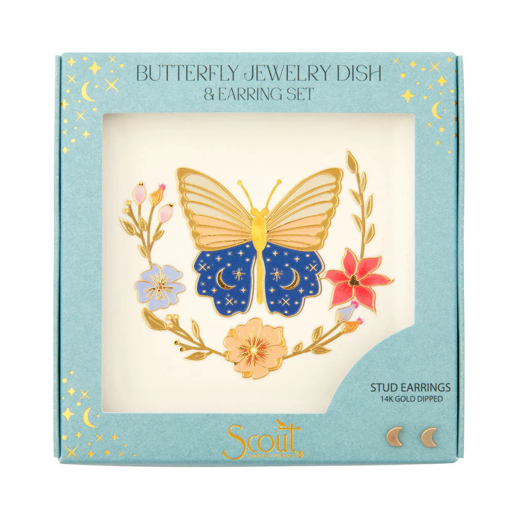 Jewelry Dish & Stud Earring Set - Butterfly/Cream