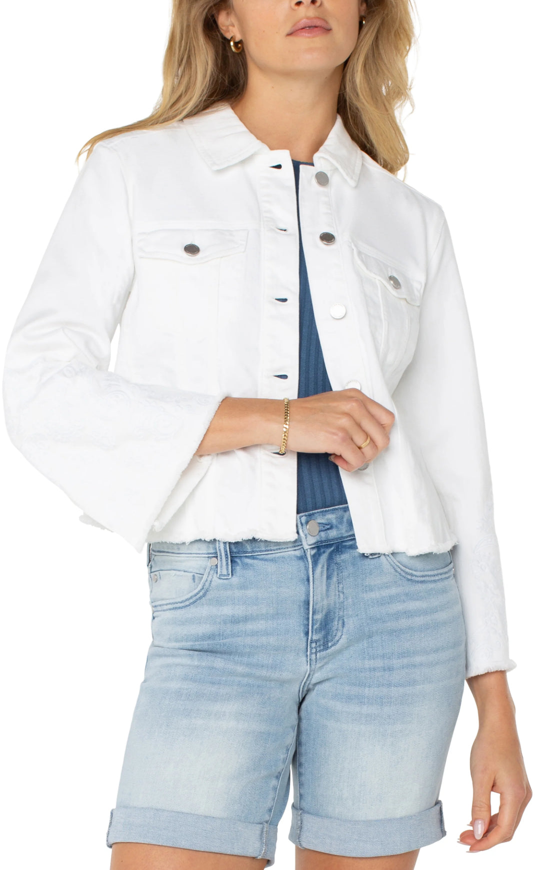 Jacket with Fray Hem & Wide Sleeve - Bright White Paisley