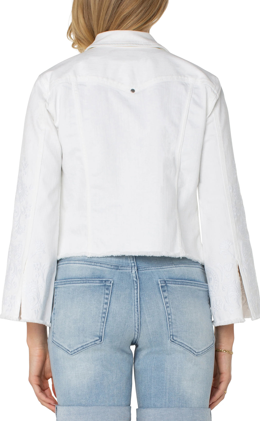 Jacket with Fray Hem & Wide Sleeve - Bright White Paisley