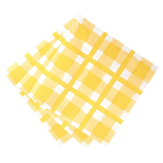 Yellow & White Checked Paper Napkins