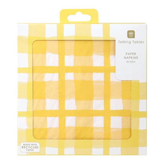 Yellow & White Checked Paper Napkins