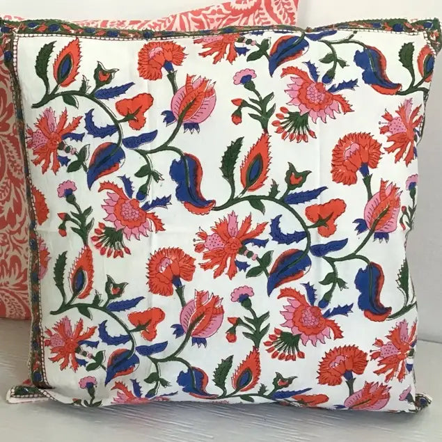 Chamoli/Cypress Coral Printed Throw Pillow