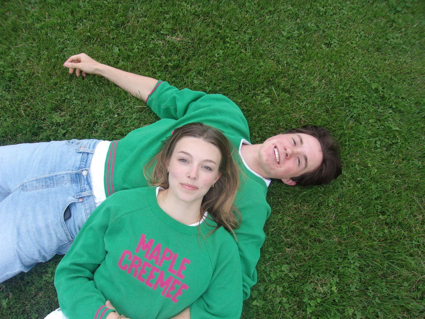 Maple Creemee Raglan Sleeve Sweater - Kelly Green/Pink