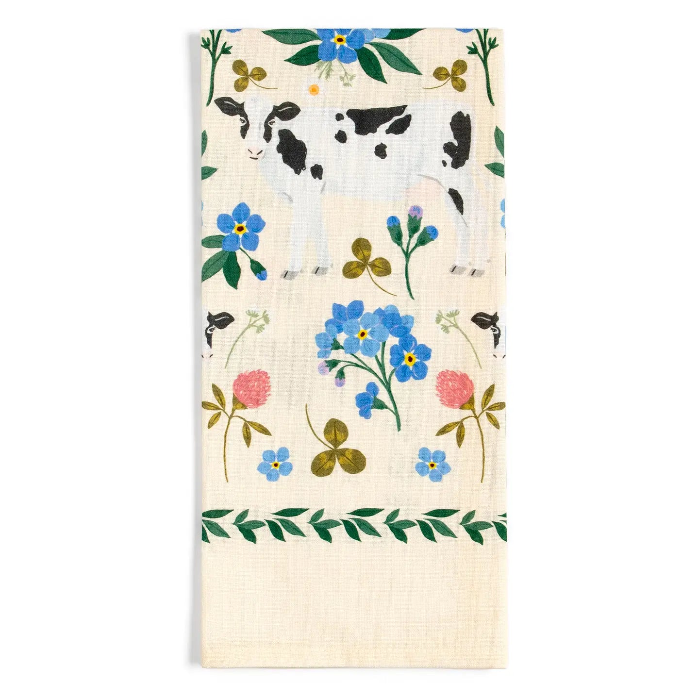 Milk Cows Folk Floral Tea Towel