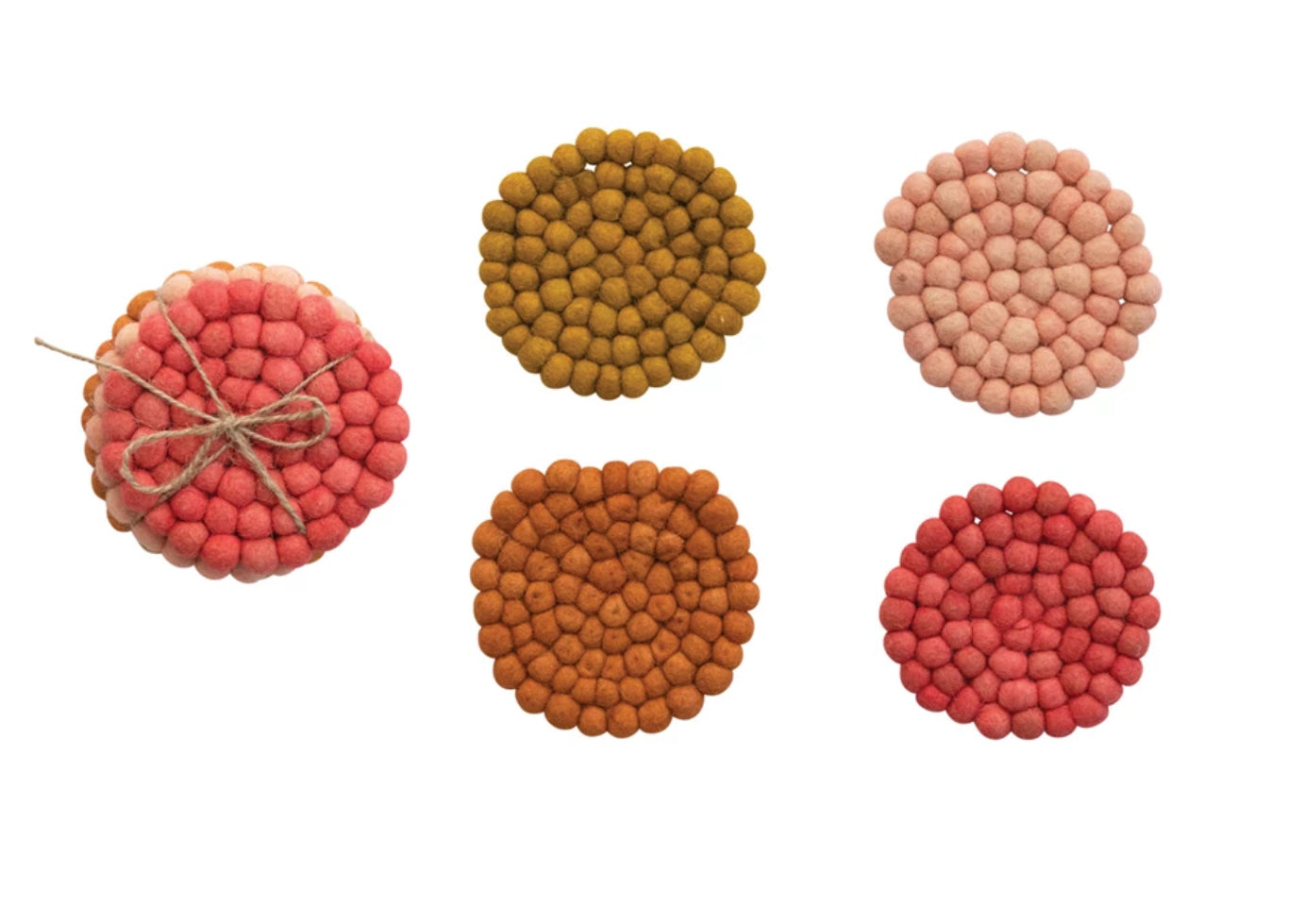 Handmade Wool Felt Ball Coasters - Set of 4