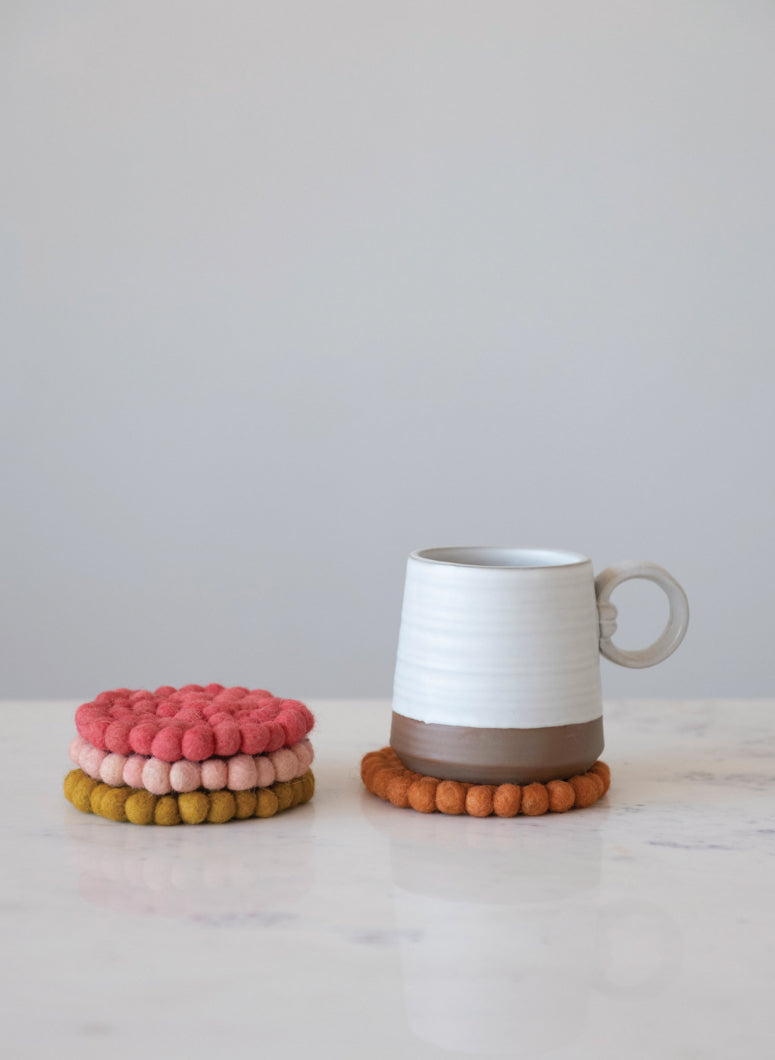Handmade Wool Felt Ball Coasters - Set of 4