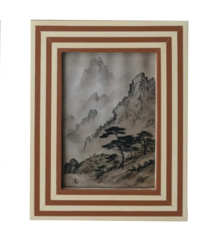Picture Frame with Inlaid Stripes - Brown/Cream