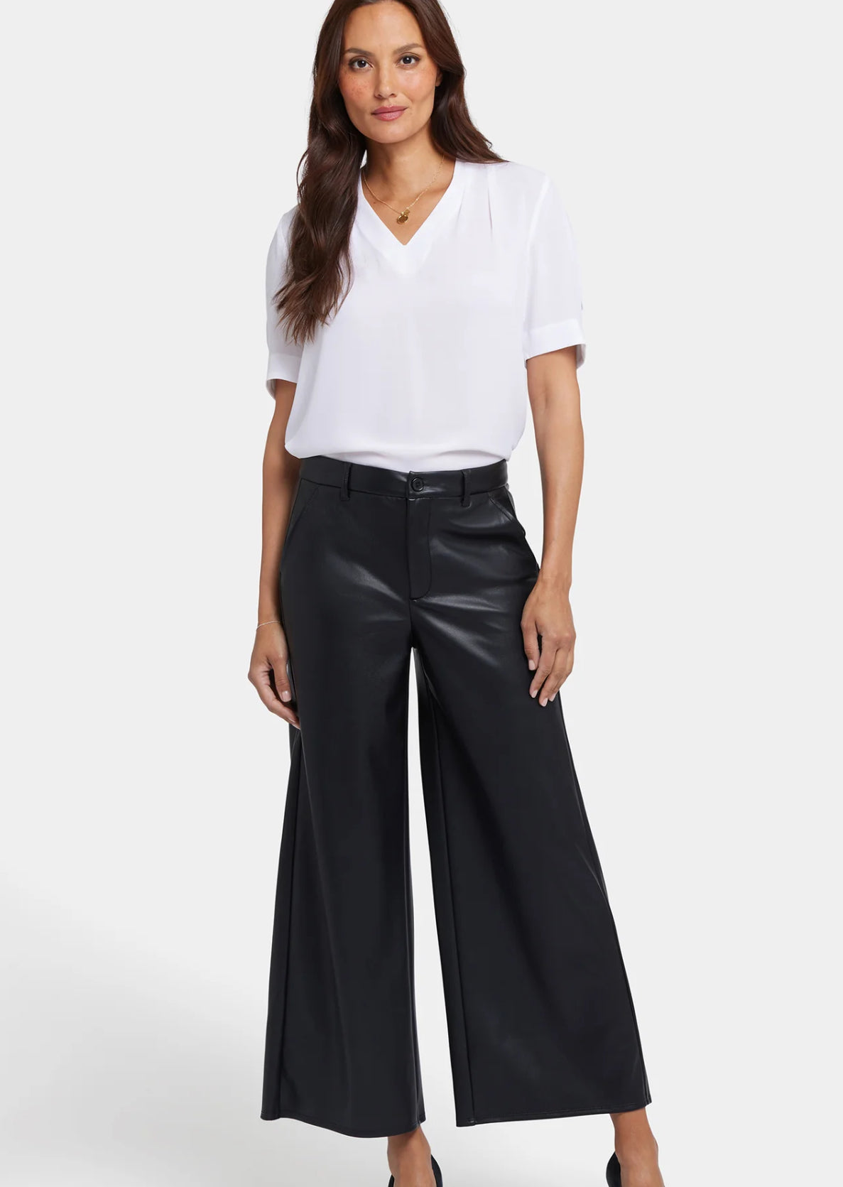 Morgan Vegan Leather Wide Leg Pants - Black
