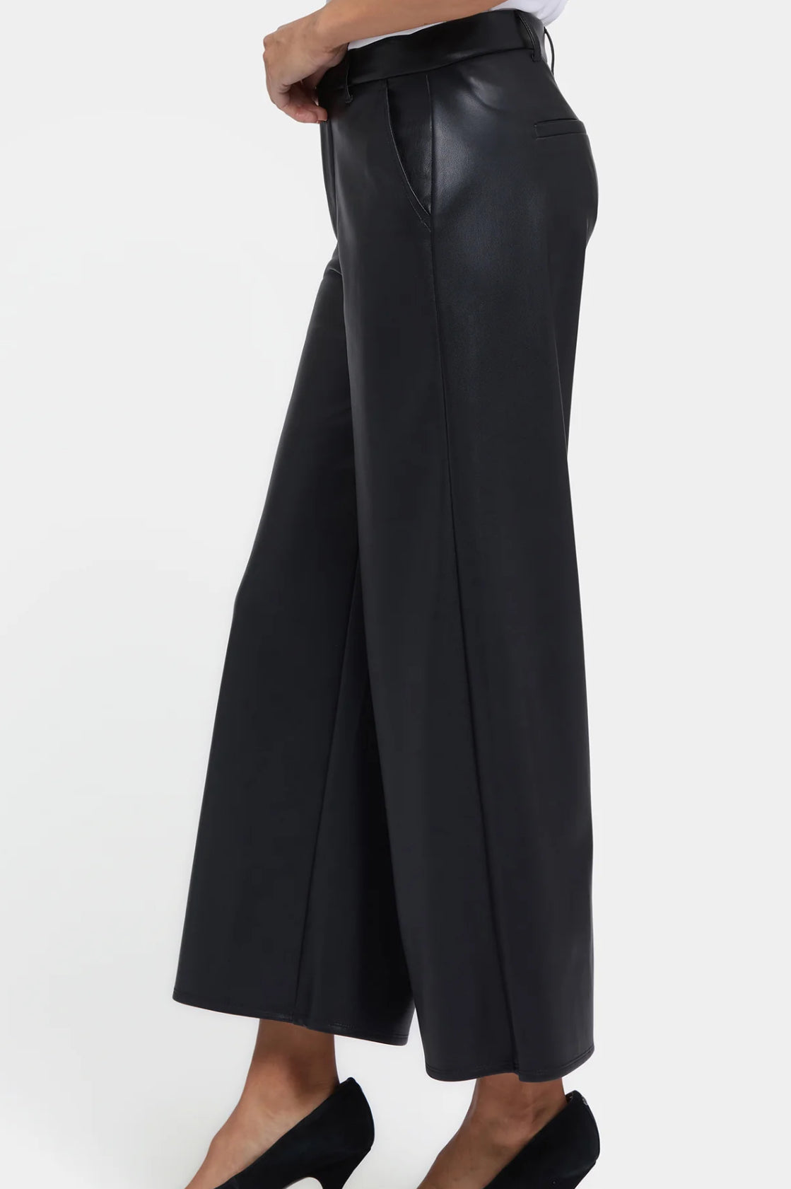 Morgan Vegan Leather Wide Leg Pants - Black