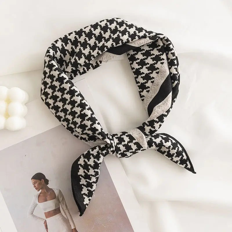 Classic Houndstooth Square Scarf - Black