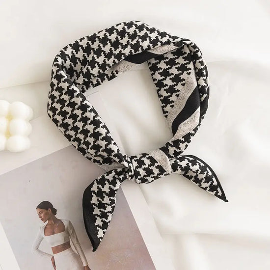 Classic Houndstooth Square Scarf - Black