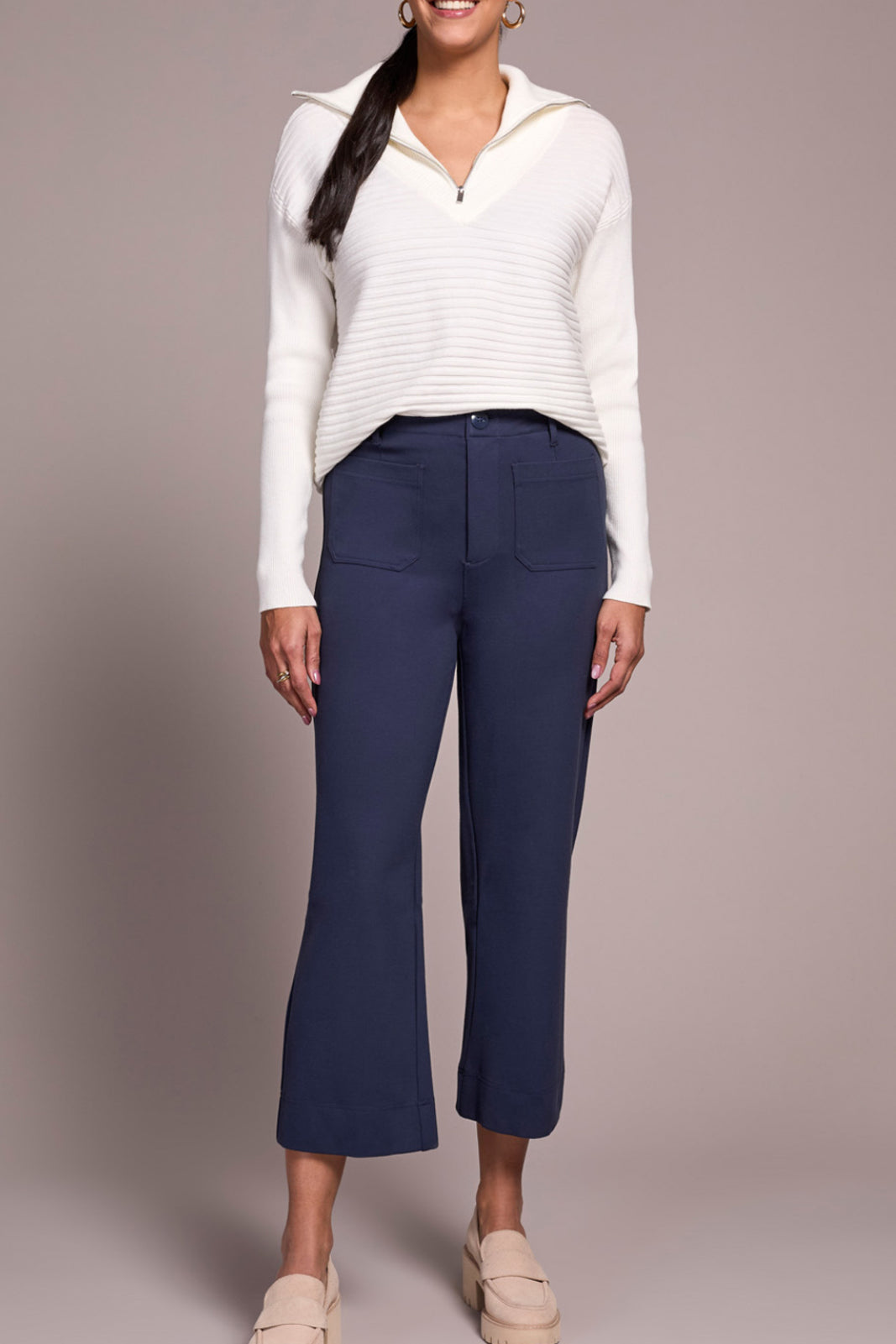 High Rise Capri Pants with Pockets - Sapphire