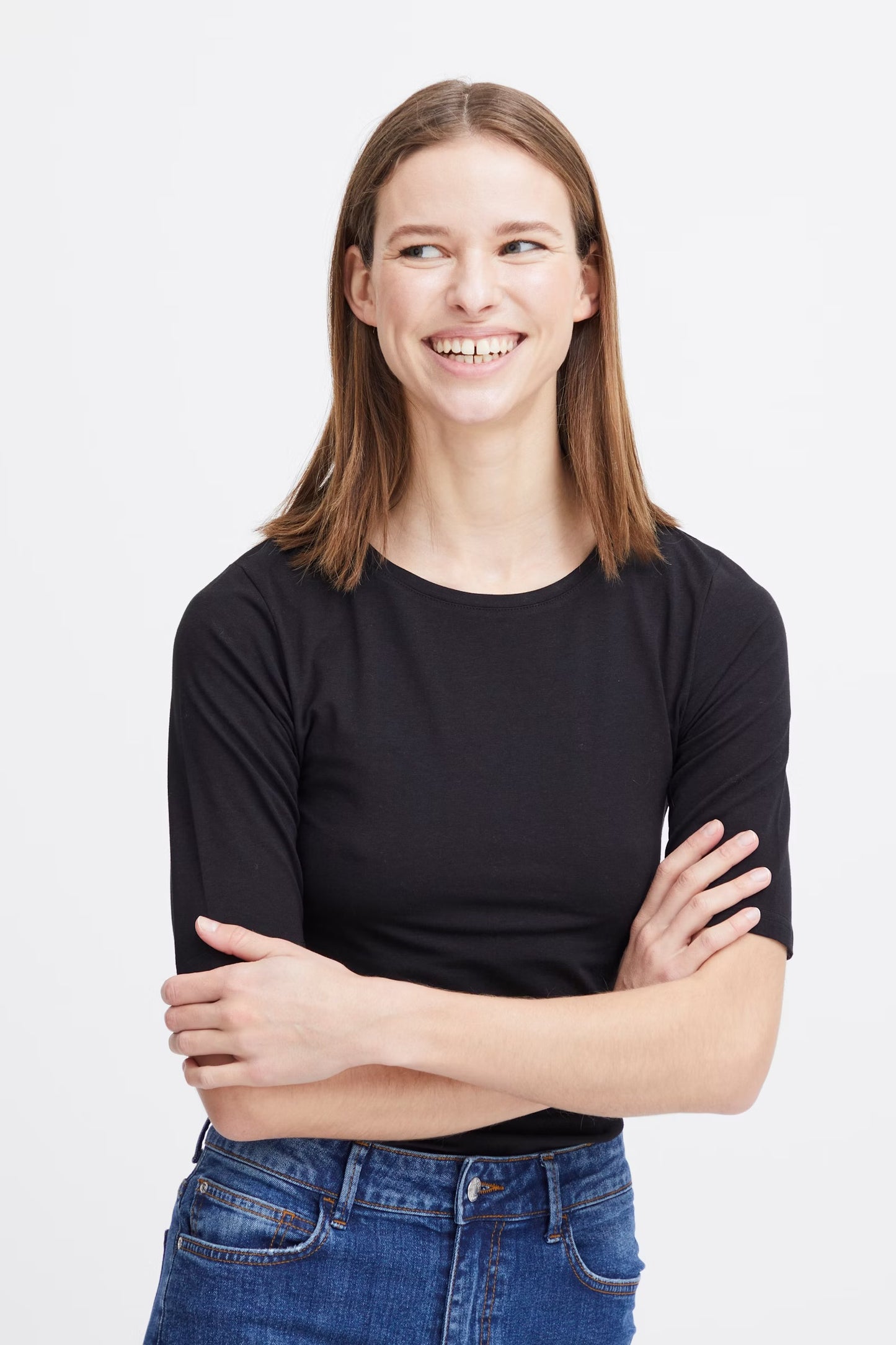 Pamela Elbow Length Tee - Black