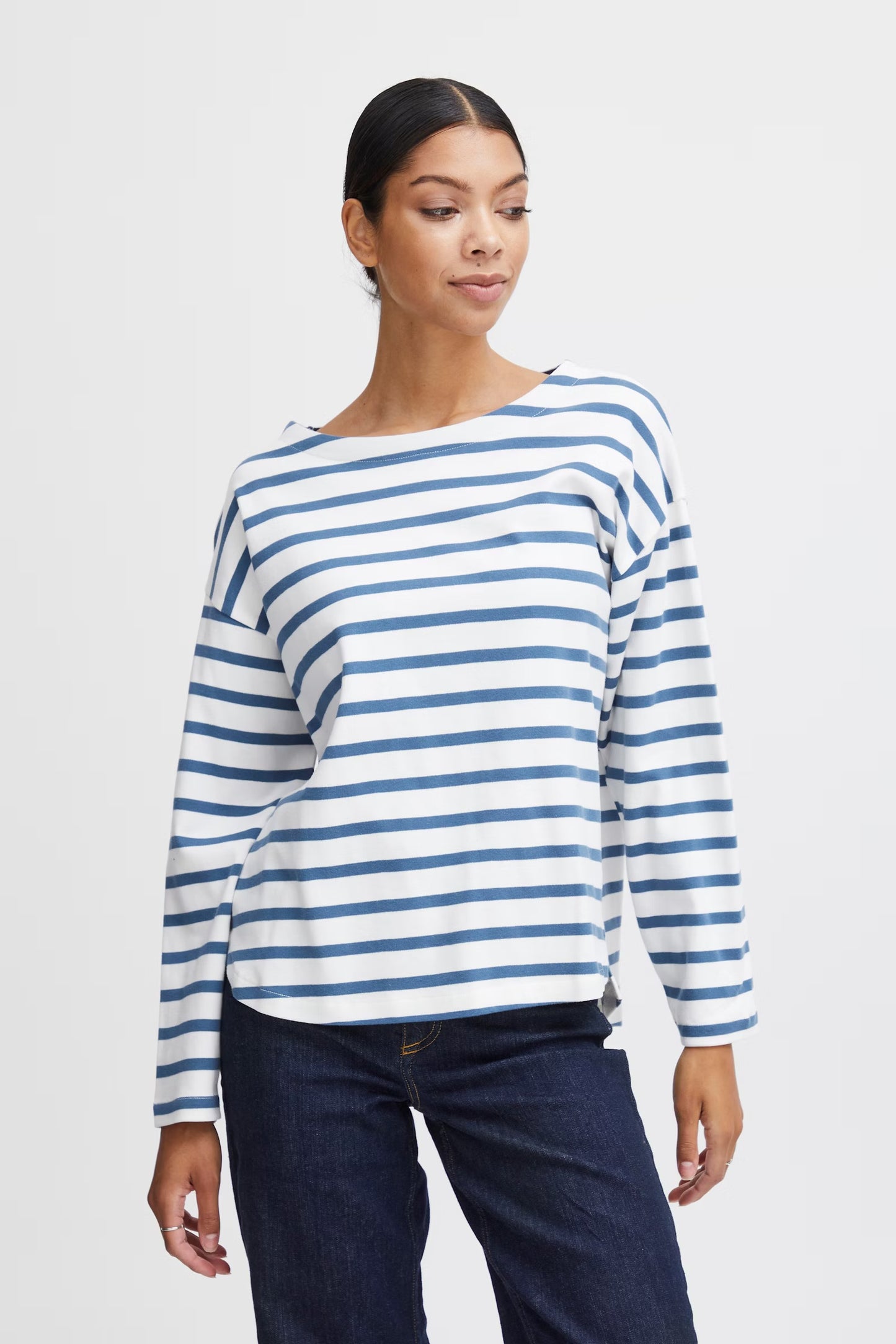 Ramsi Boatneck Long Sleeve Tee - Blue/White