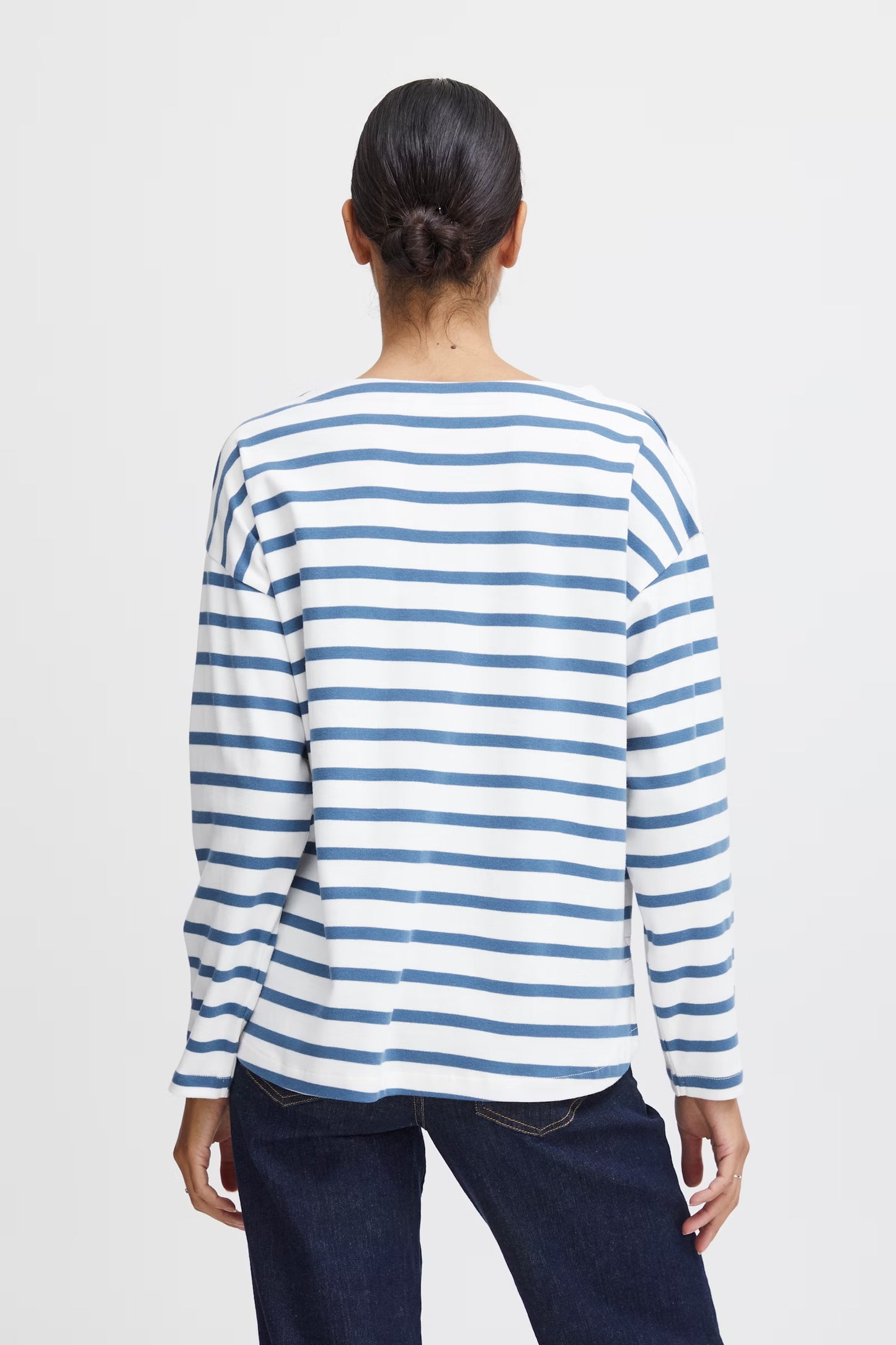 Ramsi Boatneck Long Sleeve Tee - Blue/White