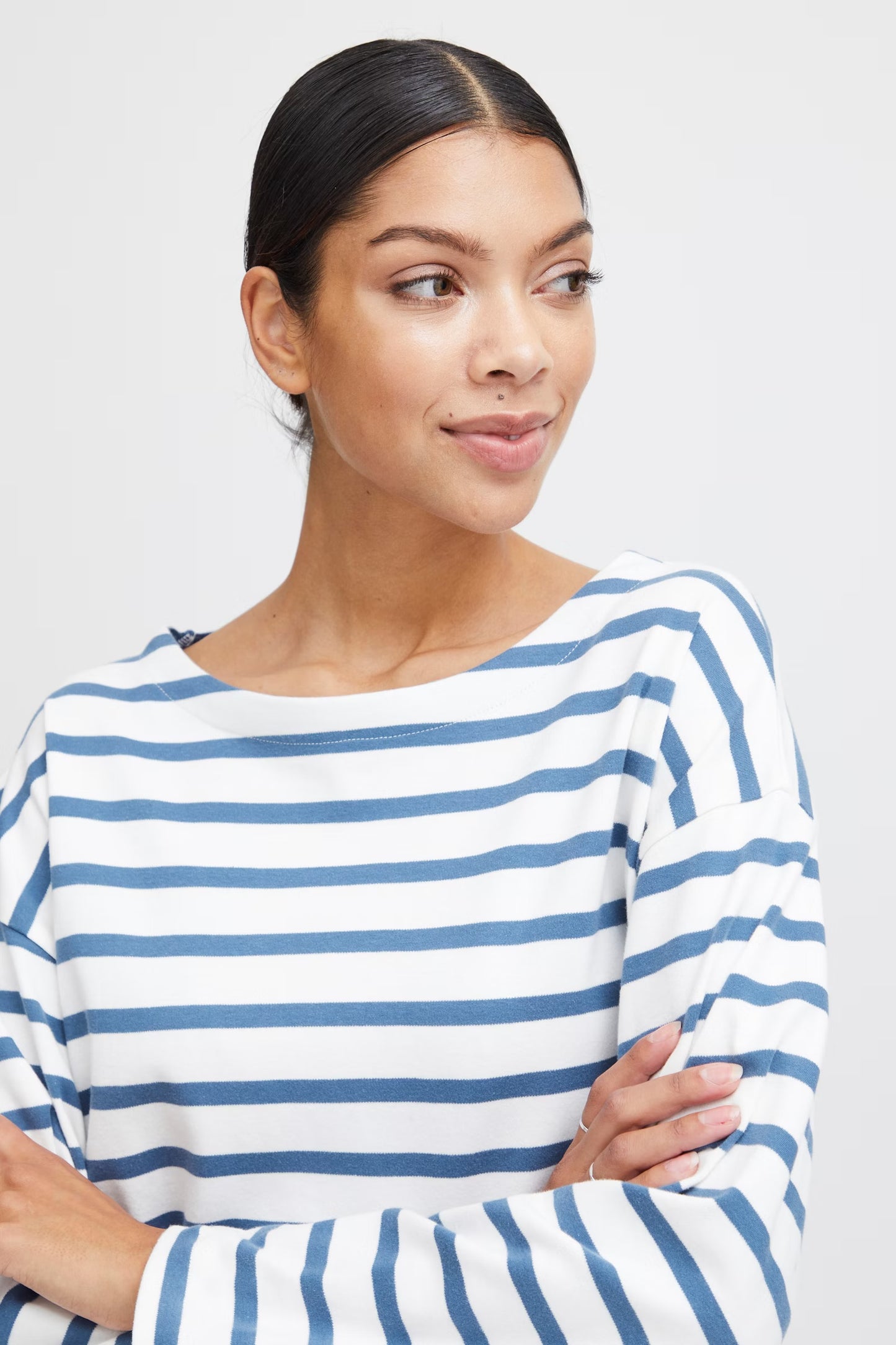 Ramsi Boatneck Long Sleeve Tee - Blue/White