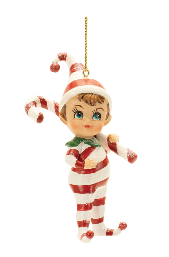 Candy Cane Elf Holiday Ornament