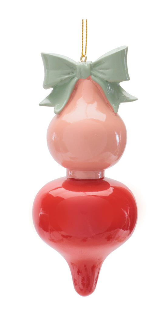 Finial with Green Bow Holiday Ornament