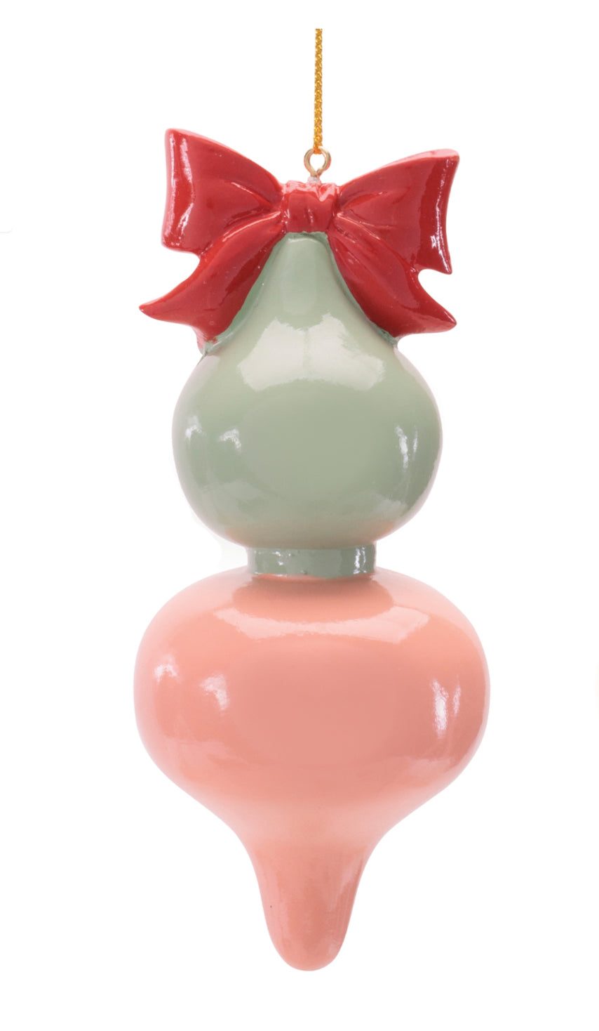 Finial with Red Bow Holiday Ornament