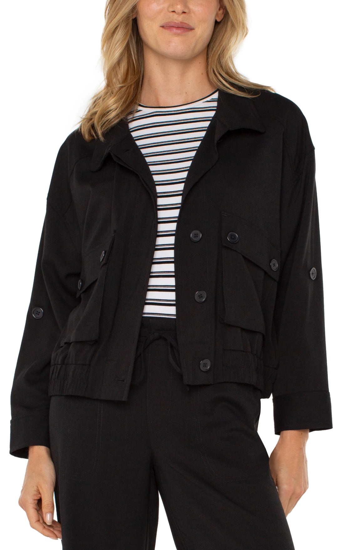 Utility Jacket with Cinched Hem - Black