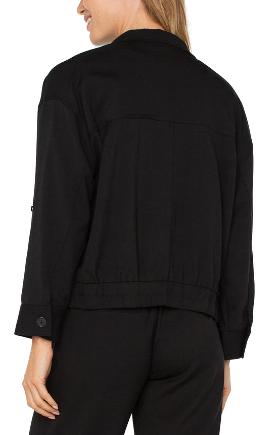 Utility Jacket with Cinched Hem - Black