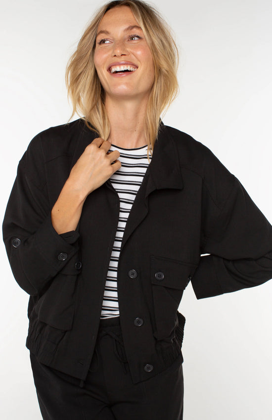 Utility Jacket with Cinched Hem - Black