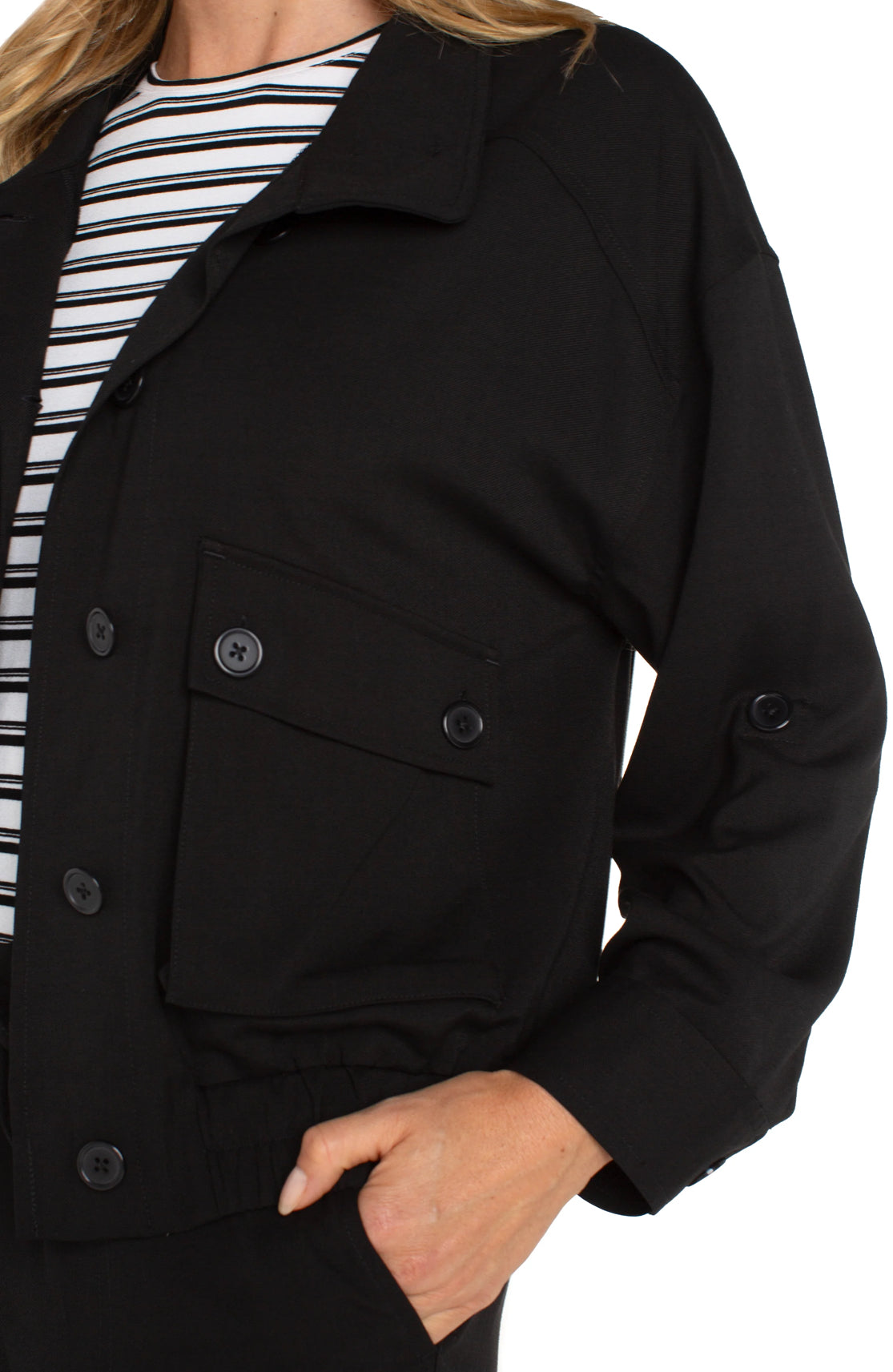 Utility Jacket with Cinched Hem - Black