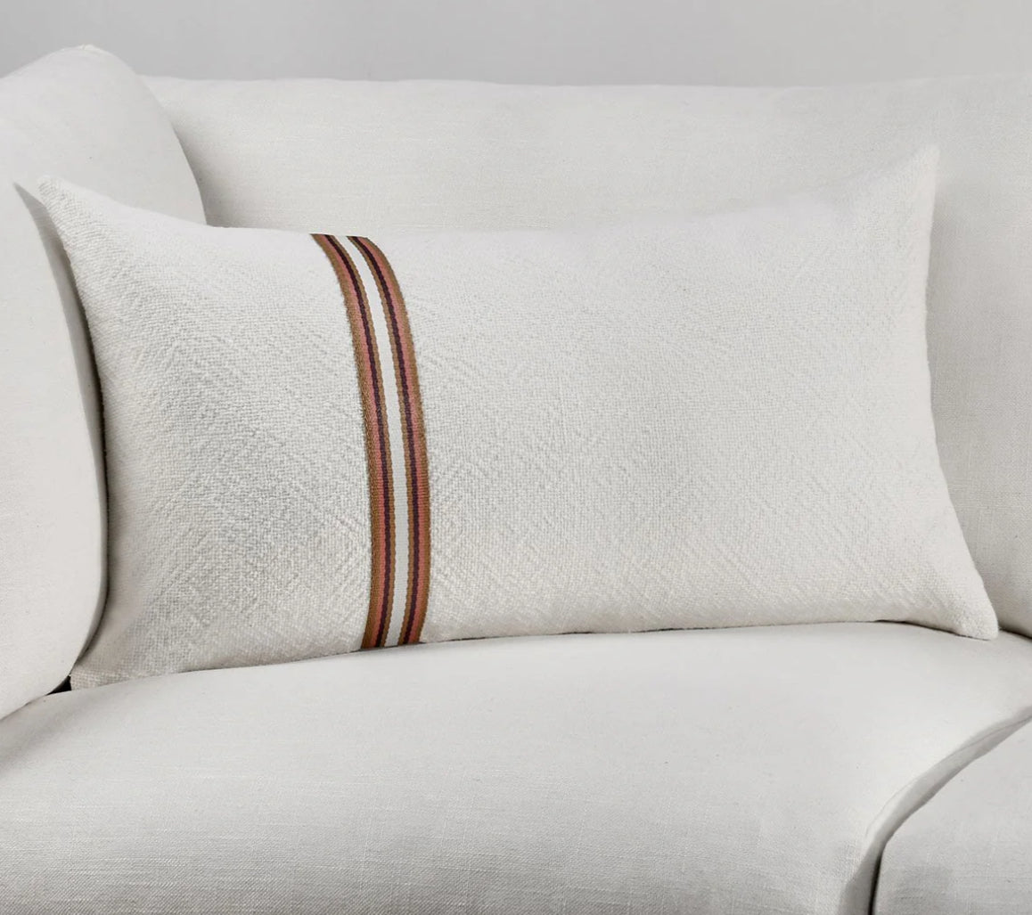 Ralph Lumbar Throw Pillow - Ivory/Sangria Red