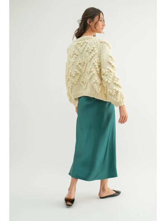 Pom Pom Heart Cardigan Sweater - Cream