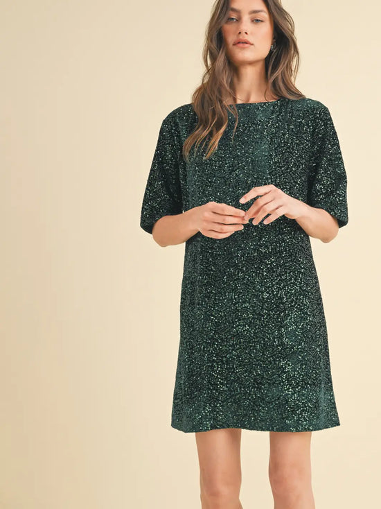 Sequin Open-Back Mini Dress - Green