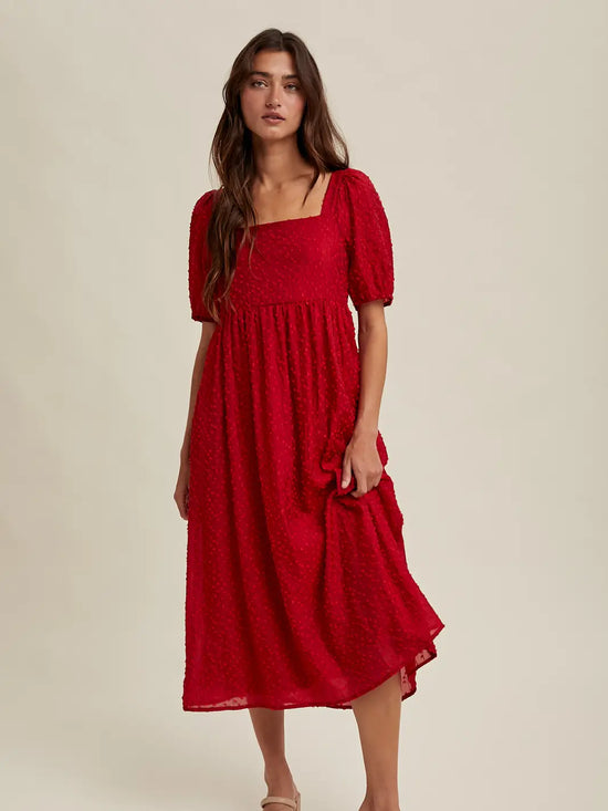 Swiss Dot Midi Dress - Red