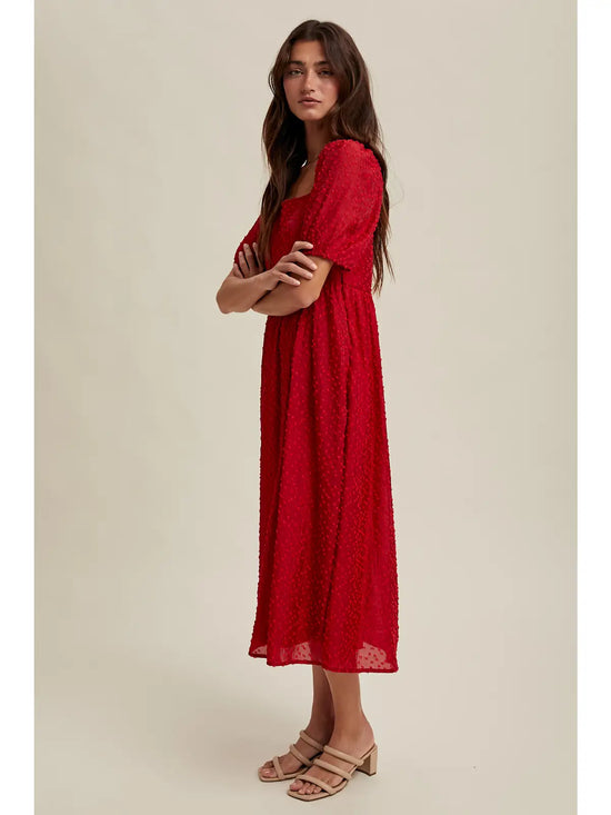 Swiss Dot Midi Dress - Red