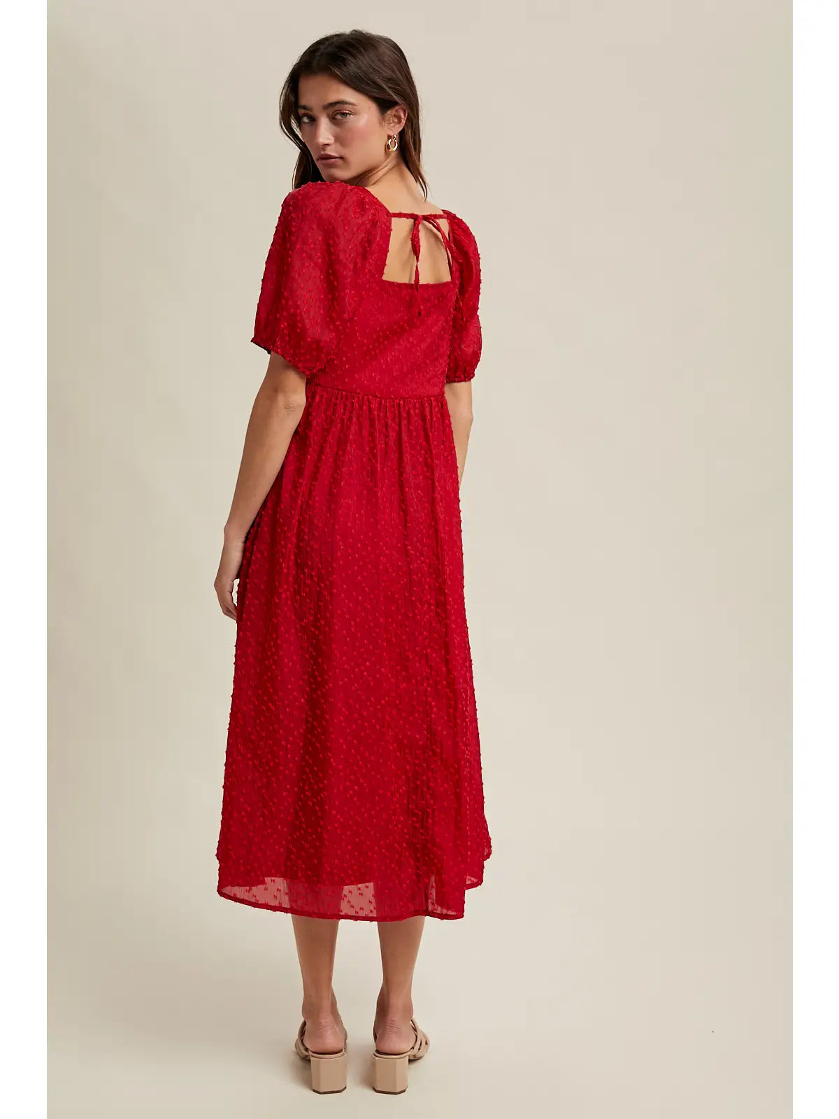 Swiss Dot Midi Dress - Red