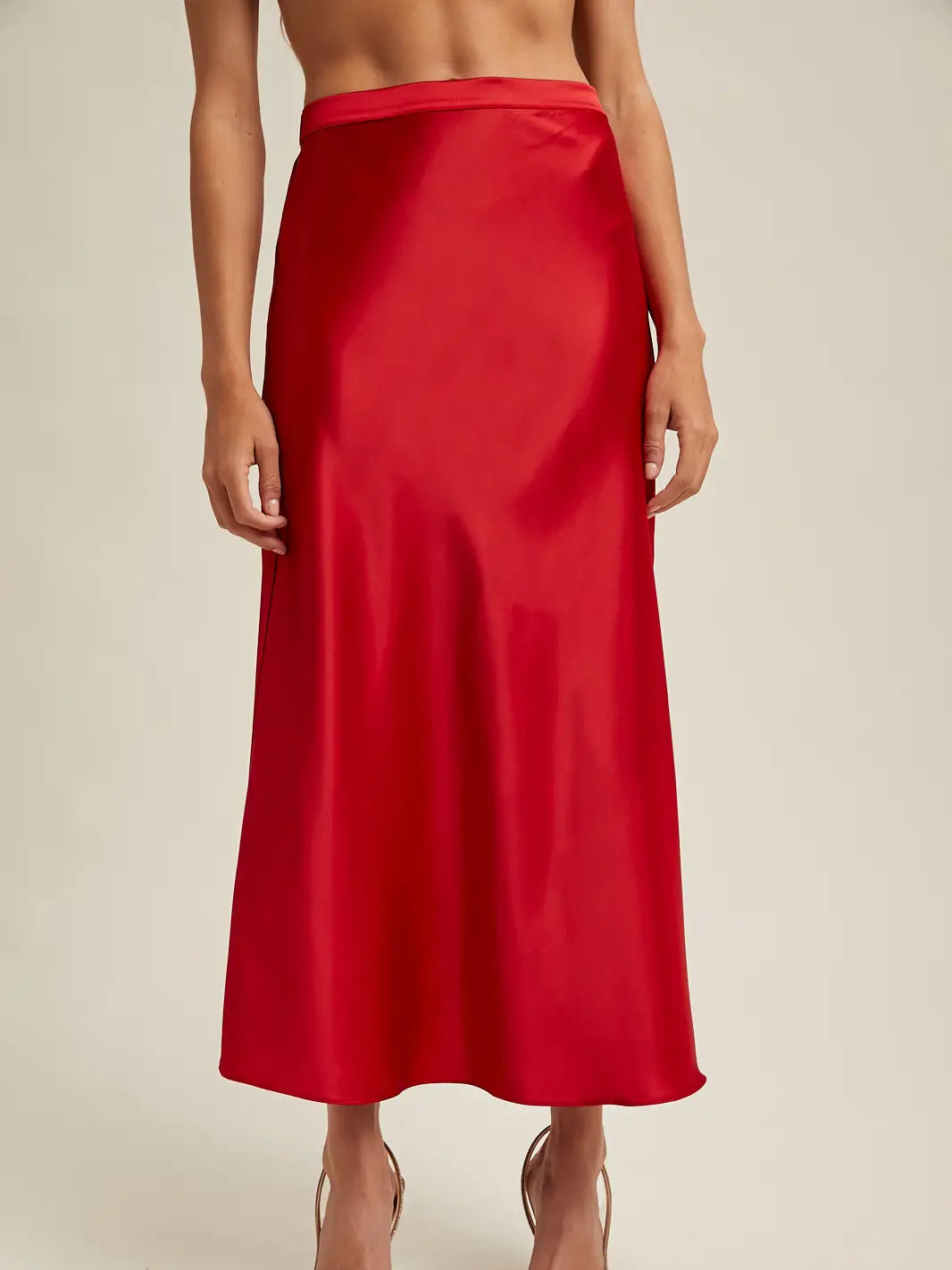 Satin Midi Skirt - Red