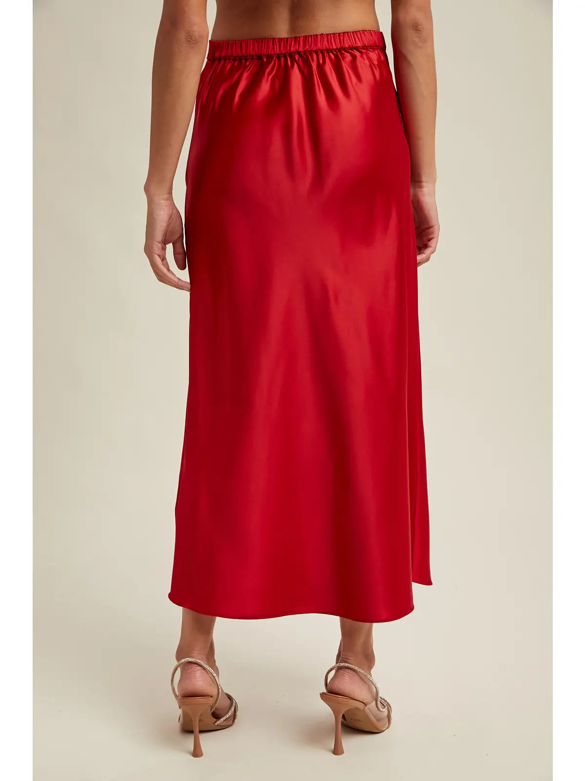 Satin Midi Skirt - Red