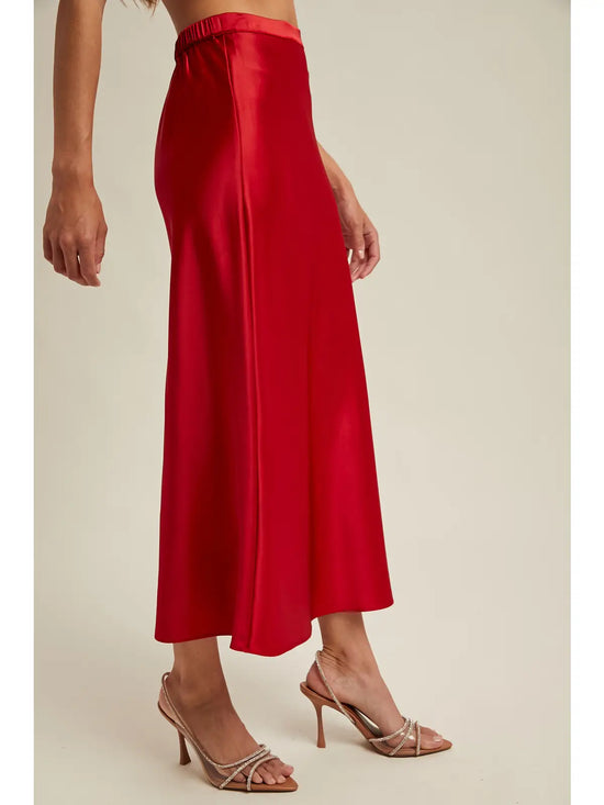 Satin Midi Skirt - Red
