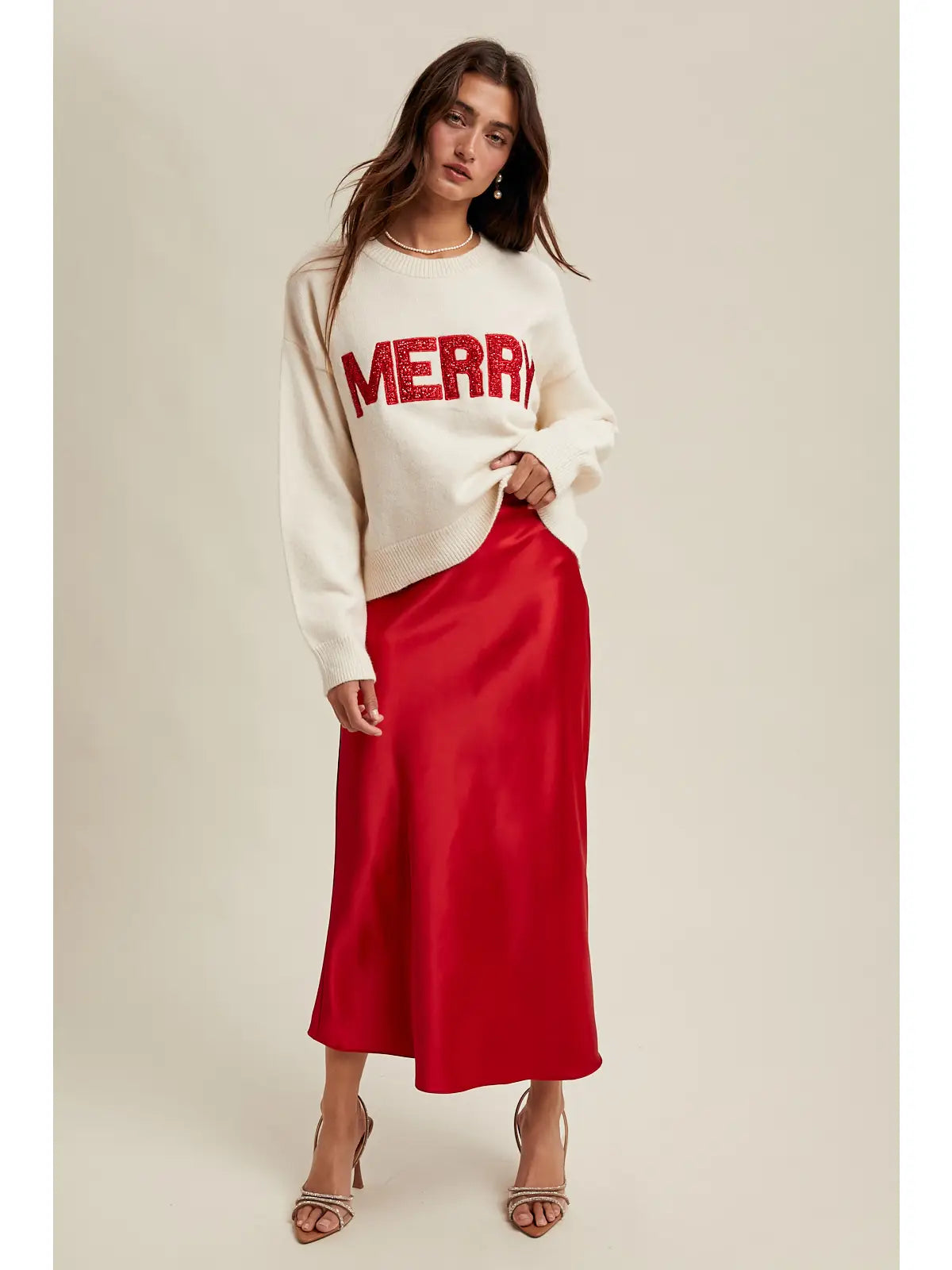 Merry Glitter Sweater - White/Red